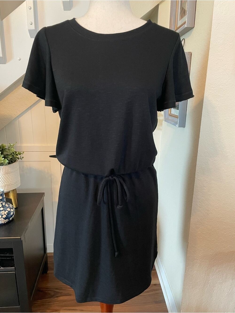 PAIGE Brielle Dress Black Flutter Short Sleeve Mini Small